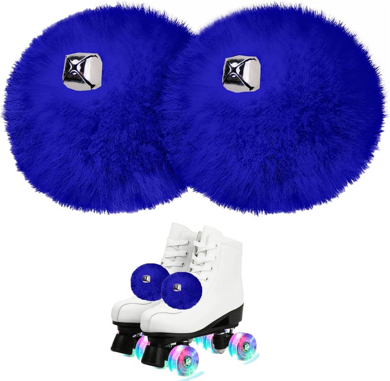 GUIFIER 1 Pair Roller Skate Pom Poms for Girls Princess Women, Fluffy Pom Pom for Roller Skates, Fuzzy Tie-on Roller Skate Pom Poms with Bells, Roller Skate Accessories for Men Boys (8CM / Royal Blue) - Image 1